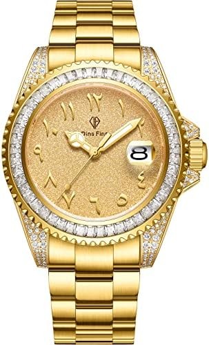 43mm Men's Watch Iced Out Bling Diamonds Automatic Stainless Steel Wrist Watches Yellow Gold