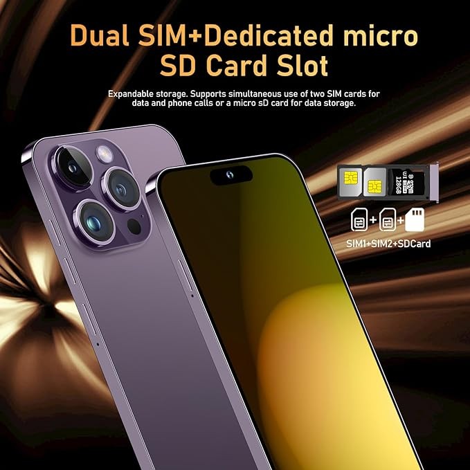 I15 Pro MAX Unlocked Phone,The Phone Battery 6800mAh 6.82" HD Screen Cell Phone, Android 13.0 6+256GB with 128GB Memory Card Smartphone,Face ID/Fingerprint Lock/5G/GPS (Purple)