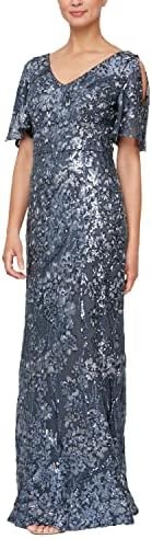 Alex Evenings Women's Sequin Stretch Lace Cold Shoulder Gown