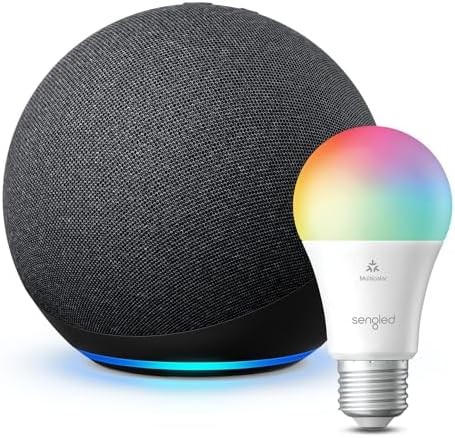 Echo (4th Gen)| Charcoal with Sengled Smart Color Bulb