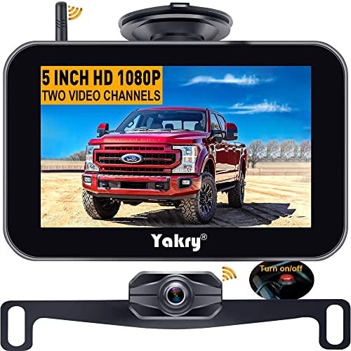 Wireless Backup Camera HD 1080P 5 Inch Monitor 2 Channels Kit System Bluetooth Hitch Rear View Reverse Cam Truck Car Camper RV Minivan Waterproof Night Vision DIY Gridlines Yakry Y24