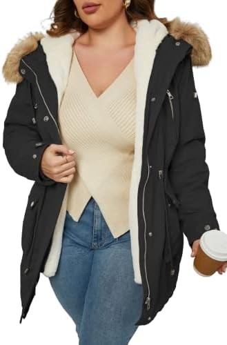 Geschallino Women's Plus Size 3-in-1 Parka Coat Zip Detachable Warm Fleece Lined Outwear with Waist Drawstring (1X-5X)