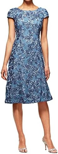 Alex Evenings Women's Tea Length Cap Sleeve Rosette Dress (Petite and Regular)