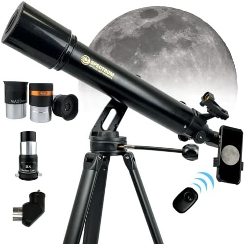 SpectrumOI Telescope for Adults and Kids 8-12 - with 90mm Aperture AZ Mount, Phone Adapter, Wireless Control - Perfect for Astronomy Enthusiasts, telescopio for Astronomy, high Power telescopes