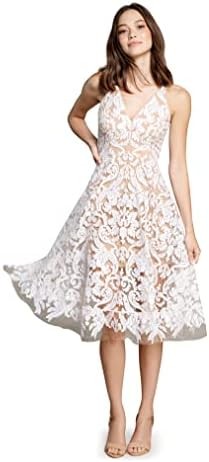 Dress the Population Women's Blair Plunging Fit and Flare Midi Dress