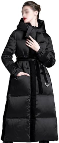 ATsuyo Down jacket women's -long section hooded winter thickened velvet splicing knee white duck down black down jacket