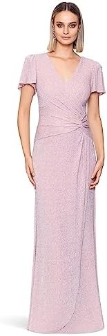 Xscape Long Glittery Knit V-Neck Dress