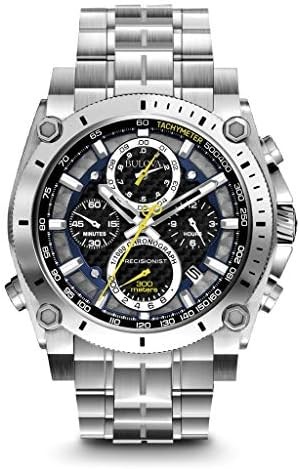 Bulova Men's Icon High Precision Quartz Chronograph Watch, Curved Mineral Crystal, 300m Water Resistant, Continous Sweeping Secondhand, Luminous Markers