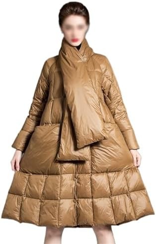 Douxie White Duck Down Hooded Down Jacket Women's Mid-length Winter A Swing Knee-length Coat
