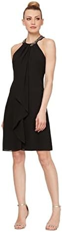 S.L. Fashions Women's Jewel Neck Halter Dress (Petite and Regular)