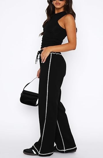 Track Pants Women, Fleece Sweatpants Drawstring Lounge Straight Leg Comfy PJ Soft Pajama Joggers with Pockets