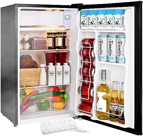 EUHOMY 3.2 Cu.Ft Mini Fridge with Freezer, Single Door Compact Refrigerator, LED light, Adjustable Thermostat, Mini Refrigerator Energy Saving, Mini fridge for Bedroom, Dorm, Office, Black