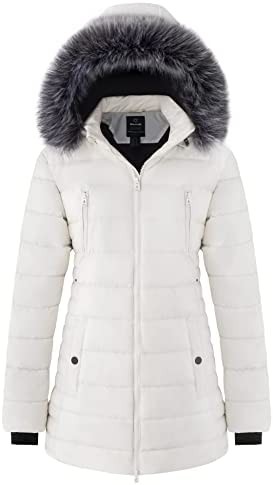 Wantdo Women's Warm Winter Coat Thicken Puffer Jacket Quilted Parka with Fur Trimmed Hood