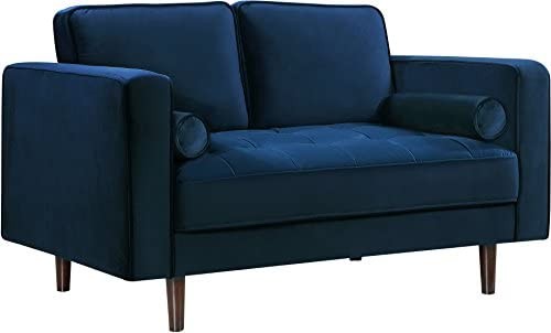 Meridian Furniture Emily Collection Modern | Contemporary Velvet Upholstered Loveseat with Luxurious Deep Button Tufting and Custom Wood Legs, Navy, 59" W x 36" D x 34" H