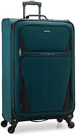 U.S. Traveler Aviron Bay Expandable Softside Luggage with Spinner Wheels, Teal, Checked-Large 31-Inch