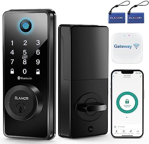 ELAMOR Keyless Entry Door Lock, Smart Front Door Lock, App Control, Touchscreen Keypad, WiFi Fingerprint Door Lock, Remotely Control, Works with Alexa, Smart Door Lock for Home (Included Gateway)