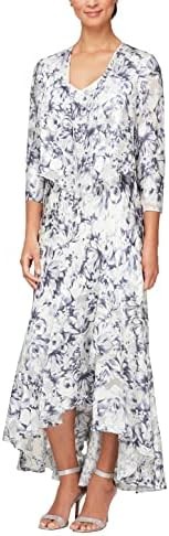 Alex Evenings Women's Sleeveless Printed Chiffon Mid-Length Dress with Jacket