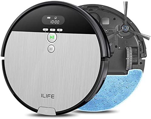 ILIFE V8s Robot Vacuum and Mop Combo, Big 750ml Dustbin, Enhanced Suction Inlet, Zigzag Cleaning Path, LCD Display, Schedule, Self-Charging Robot Vacuum Cleaner, Ideal for Hard Floor and Pet Hair.