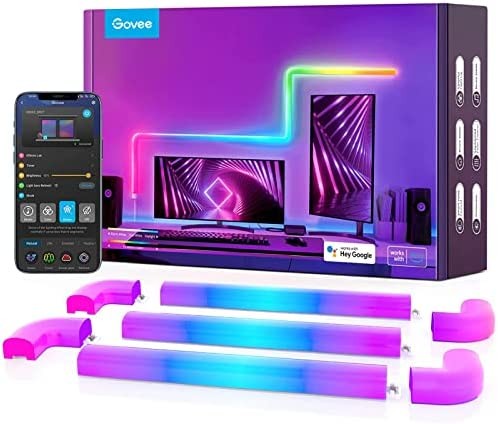 Govee Glide RGBIC Smart Wall Light, Multicolor Customizable, Music Sync Home Decor LED Light Bar for Gaming and Streaming, Alexa and Google Assistant, 8 Pcs and 4 Corners (only 1 Adapter)