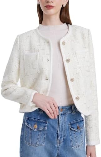 GOELIA Tweed Blazers for Women Work Business Casual, Knit Blazer Cropped Jacket for Women