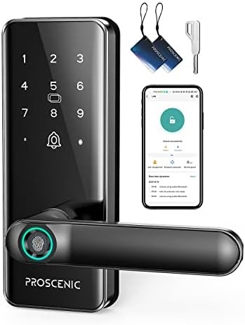 Smart Door Lock, Proscenic Keyless Entry Door Lock with Handle, Fingerprint Door Locks Support WiFi & Bluetooth, Touchscreen Electronic Door Locks with Keypads for Front Door,Bedroom,Home,Hotel,Airbnb