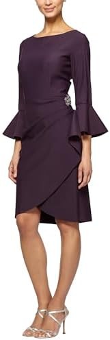 Alex Evenings Women's Plus-Size Short Slimming Sheath Dress with Bell Sleeves