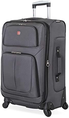 SwissGear Sion Softside Expandable Luggage, Dark Grey, Checked-Medium 25-Inch
