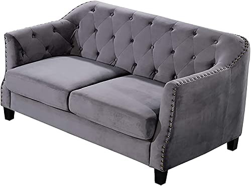 American Eagle Furniture AE553 Mid Century Velvet Fabric Upholstered Living Room Loveseat, 64", Gray