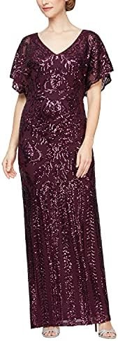Alex Evenings Women's Long A-line Sequin Lace Dress Short Sleeves (Regular Petite)