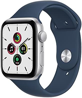 Apple Watch SE (Gen 1) [GPS 44mm] Smart Watch w/Silver Aluminium Case with Abyss Blue Sport Band. Fitness & Activity Tracker, Heart Rate Monitor, Retina Display, Water Resistant