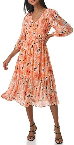 Karl Lagerfeld Paris Women's Floral Ruffle Midi Dress