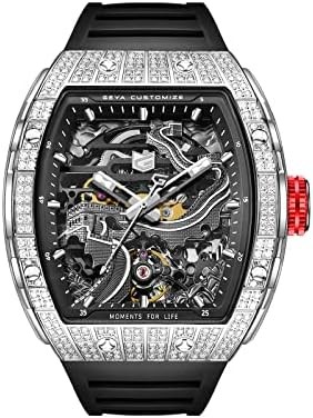 Redhai Automatic Mechanical Watch Skeleton Stainless 50M Waterproof Anti Shock Casual Diver Men Wrist Watch Sterling Watches Chronograph Analog Business Casual Fashion Adjustable Silicone Band