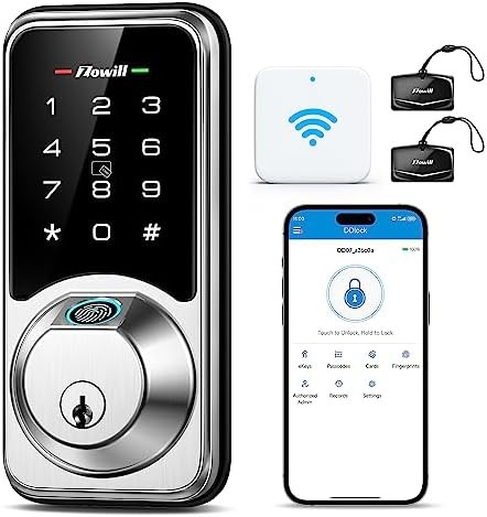 WiFi Smart Lock, Zowill DK07G Fingerprint Door Lock with APP & Voice Control, 7-in-1 Smart Door Lock for Front Door, Touchscreen Keyless Entry Door Lock, Work with Alexa, Ekey Sharing, Auto Lock