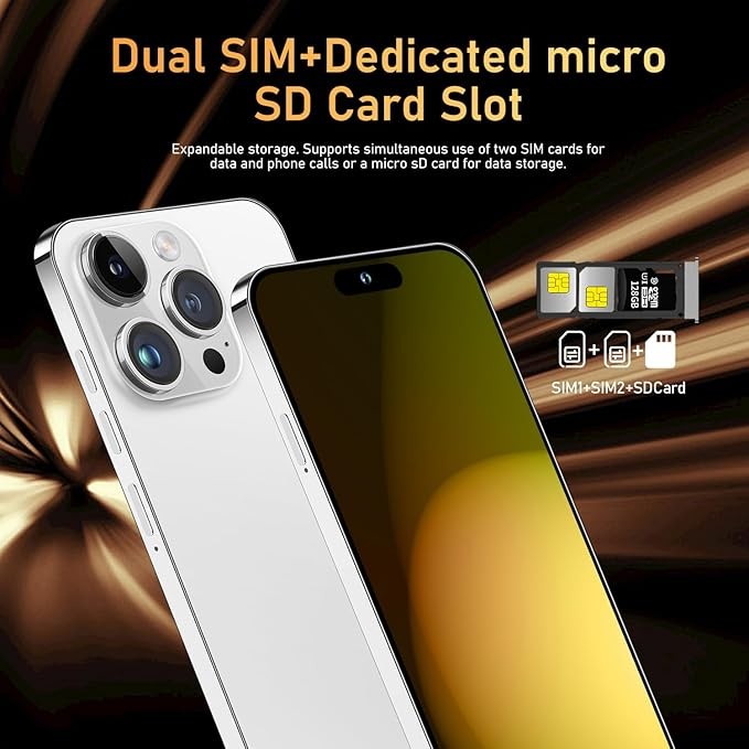 I15 Pro MAX Unlocked Phone,The Phone Battery 6800mAh 6.82" HD Screen Cell Phone, Android 13.0 6+256GB with 128GB Memory Card Smartphone,Face ID/Fingerprint Lock/5G/GPS (White)