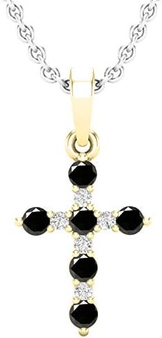 Dazzlingrock Collection Round Gemstone & White Diamond Ladies Cross Pendant (Silver Chain Included), 18K Gold