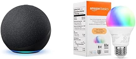 Echo (4th Gen)| Charcoal with Amazon Basics Smart Color Bulb