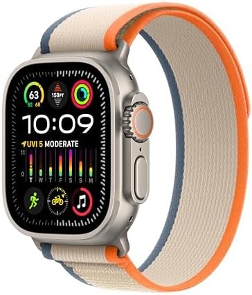 Apple Watch Ultra 2 [GPS + Cellular 49mm] Smartwatch with Rugged Titanium Case & Orange/Beige Trail Loop M/L. Fitness Tracker, Precision GPS, Action Button, Extra-Long Battery Life, Carbon Neutral