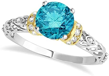 (1.62ct) 14k Two-Tone Gold Blue Diamond and Diamond Antique-Style Engagement Ring