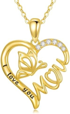 KECHO 14k Solid Gold Mother Daughter Necklace for Women, Mother and Child Jewelry Mothers Day or Birthday Gifts from Daughter Son