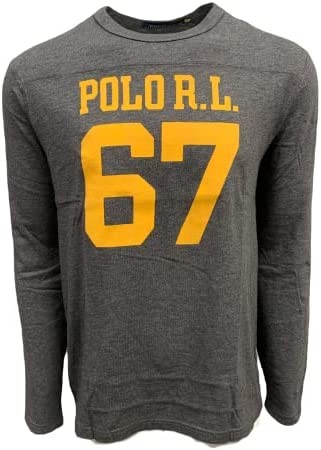 POLO RALPH LAUREN Mens Screened 67 Logo Jersey Long Sleeve T-Shirt (S, Grey Heather)