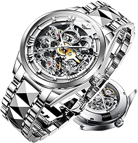 OUPINKE Mens Automatic Watch Skeleton Self Winding Watches for Men Hollow Men's Mechanical Watch Collection Wrist Watch No Battery Sapphire Crystal 50M Waterproof Tungsten Steel