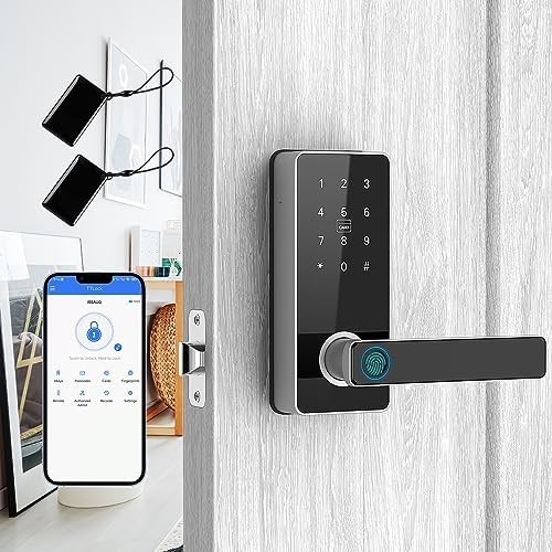 Keyless Entry Door Lock, KPP 6-in-1 Smart Lock with Handle, Fingerprint Door Lock, Smart Locks for Front Door, Smart Door Lock, Digital Door Lock, Keypad Deadbolt Lock for Home Office Rental