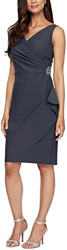 Alex Evenings Women's Slimming Short Ruched Dress with Ruffle(Petite and Regular)