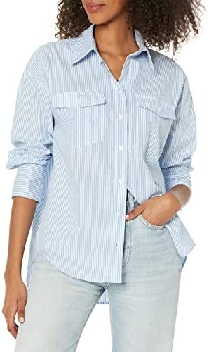 [BLANKNYC] Womens Luxury Clothing Oversized Stripe Collared Shirt, Comfortable & Stylish