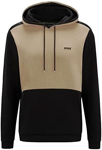 Hugo Boss Men's Soody 1 Black Khaki Color Block Hoodie Sweatshirt