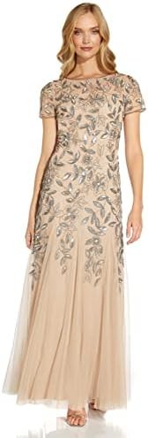 Adrianna Papell Women's Floral Beaded Godet Gown