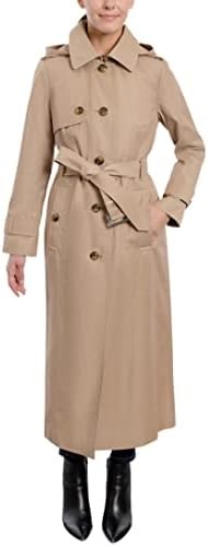 LONDON FOG Women's Single Breasted Long Trench Coat with Epaulettes and Belt