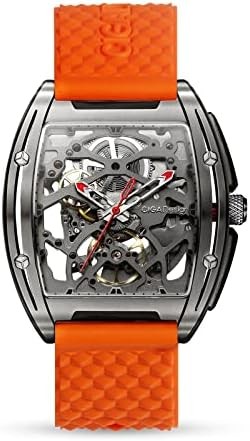 CIGA Design Skeleton Watch Z Series Titanium Automatic Mechanical Wristwatch Sapphire Tonneau Analog Men's Watches 3ATM Waterproof with Removable Silicone and Leather Strap Unisex Steampunk Gift