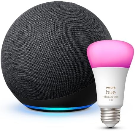 Echo (4th Gen) | Charcoal with Philips Hue Color Smart Bulb