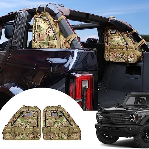 Xomzema 2Pcs Rear Roll Bar Storage Bags Car Trunk Cargo Cage Organizer Multi-Pockets Handbags Organizers Cargo Bag Saddlebag Kit Accessories for Ford Bronco Offroad 2/4 Door 2021 2022 2023(Camouflage)